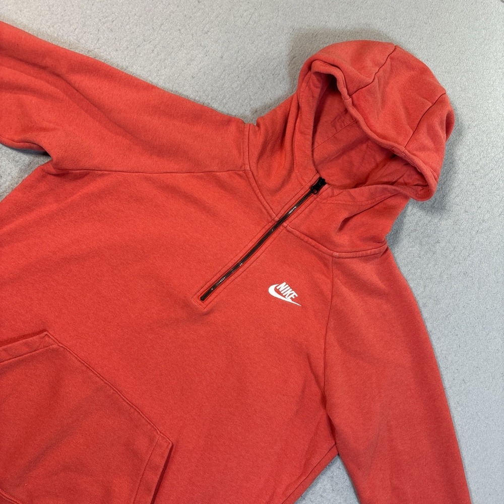 Nike w/ Swoosh Logo Women Large Orange Quarter Zip Hooded Sweatshirt